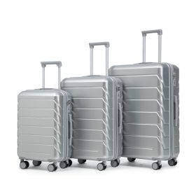20-24-28 3 Pcs  Set In ABS Spinner Wheel Luggage, Matching Color , With Combination Lock Silver (Option: Silver)