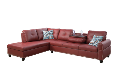 Only Self Pickup--Red Faux Leather Synthetic Leather 3-Piece Sofa Set (Option: F09915A   2PCS  S.C)