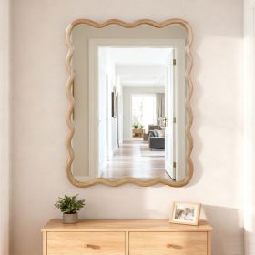 Natural Wood 30 X40  Wavy Rectangle Solid Wood Frame Decorative Mirror,For Bedroom, Bathroom, Living Room, Entryway (Option: Natural Wood)
