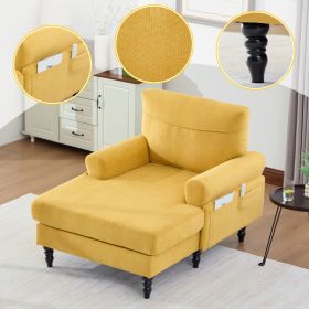 Modern Minimalist Chenille Fabric Chaise Lounge Recliner Single Sofa Living Room Bedroom Rest Chair Wooden Sofa Legs With Comfortable Backrest An (Option: Mustard yellow)