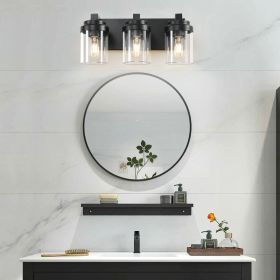 3 Light Bathroom Vanity Light, Matte Black Bathroom Light Fixtures With Clear Glass Shade, Vanity Light Fixtures Over Mirror For Bedroom Living R (Option: Default)