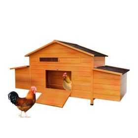 Large Wooden Chicken Coop With Nesting Box, Waterproof Roof, Secure Lock, Ventilated Hen House With Perch & Pull-Out Tray For Easy Cleaning (Option: Brick red)
