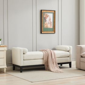 66.34 W Upholstered End Of Bed Bench With Black Finish Wood Frame, Daybed, Footrest Stool Ottoman With Arms & Wood Legs & 2 Bolsters For Bedroom, (Option: Ivory)