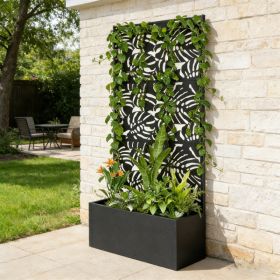 Metal Planter Box With Trellis, 71'' Tall Raised Garden Bed With Privacy Screen And Drainage Holes, Banana-Leaf Cut-Outs, Tiktok Sales Prohibited (Option: Black)