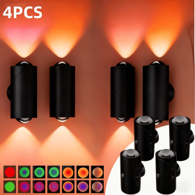 4pcs Rechargeable LED Night Light Wall Lamp Commercial StrobeLight Multi-color Mode Dimmable Indoor Light Magnetic StepLight for Entryway Bedside Desk (Color: Black 4 PCS)