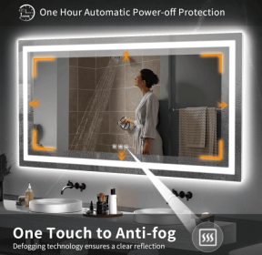 This tempered glass bathroom mirror with anti-fog and anti-break features offers a rectangular frame for wall-mounted use. Featuring a metal frame wit (S1R12176UL48"x30": S1R121100UL48"x40")