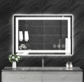 This tempered glass bathroom mirror with anti-fog and anti-break features offers a rectangular frame for wall-mounted use. Featuring a metal frame wit (S1R12176UL48"x30": S1R12176UL48"x32")