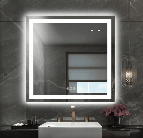This tempered glass bathroom mirror with anti-fog and anti-break features offers a rectangular frame for wall-mounted use. Featuring a metal frame wit (S1R12176UL48"x30": S1R15090UL60"x36")