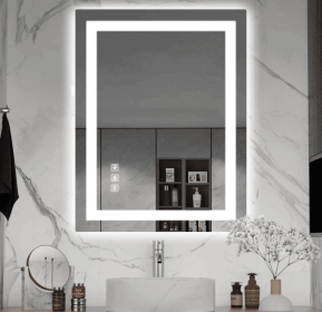This tempered glass bathroom mirror with anti-fog and anti-break features offers a rectangular frame for wall-mounted use. Featuring a metal frame wit (S1R12176UL48"x30": S1R18191UL72"x36")