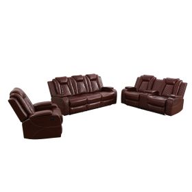Pickup Only--Red Breathing Leather 3-Piece Living Room Recliner Sofa Set (Option: GNT46333PCS  C.S.L)