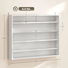 5-Tier Display Cabinet, Wall-Mounted Display Case With 2 Glass Doors And Adjustable Shelves, White (Option: White)