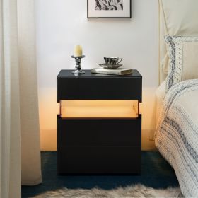 LED Nightstands 3 Drawer Dresser For Bedroom End Table With Acrylic Board LED Bedside Tables Black (Option: Black)