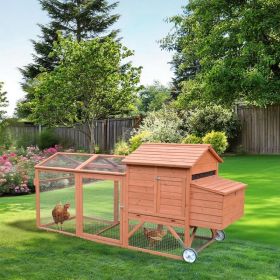 Chicken Coop Wooden Hen House Poultry Cage Pen Portable With Wheels And Nesting Box, Chicken Cage For Backyard Outdoor, Natural (Option: Natural)