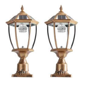 20 H  Golden Solar Powered LED Outdoor Lantern, Vintage Garden Light With Elegant Glass Design For Pathways, Yards, And Patios 2-Pack (Option: Default)