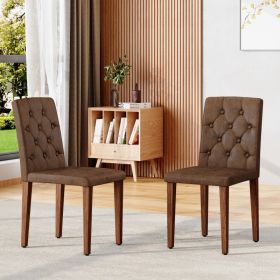 2-piece Brown Technology Cloth Dining Chair Ergonomically Designed With A Buckle Backrest,35 Inches High, Walnut Metal Legs, Combining Comfort An (Option: Brown  Walnut)