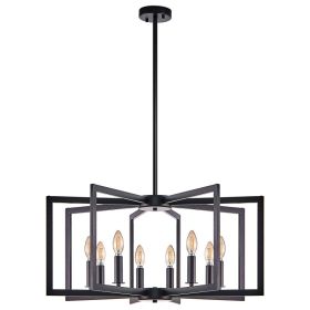 27 Modern Black Geometric 8-Light Chandelier   Industrial Metal Pendant Light Fixture For Living Room, Dining Room, Or Kitchen  Bulb Not Included (Option: Default)