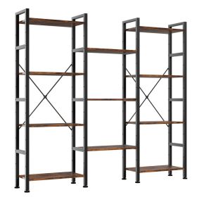 A Wide Bookshelf With Adjustable Shelves, Which Can Be Transformed Into An Industrial-style Display Unit With Three Columns And Four Layers. (Option: Brown)