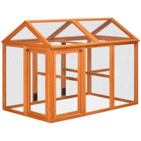 PawHut Chicken Run, Wooden Large Chicken Coop, Combinable Design With Perches & Doors For Outdoor, Backyard, Farm, 4.6' X 2.8', Orange (Option: Orange)