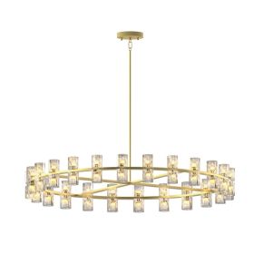 48 Inch Gold Wagon Wheel Chandelier With Crystal Shade, 48 Lights, Modern Farmhouse Style, Ideal For Dining Room, Kitchen, Entryways (Option: Default)