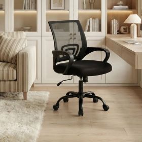 Ergonomic Office Desk Gaming Chair Mid Back With Lumbar Support Rocking Mode Height Adjustable With Fixed Armrest For Office (Option: Black)