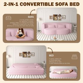 Modern Floor Sofa With 2 Pillows,Convertible Teddy Fabric Foam-Filled Sleeper Sofa Bed,15' Twin Size Folding Mattress For Living Room,Guest Bed,P (Option: defaulttitle)