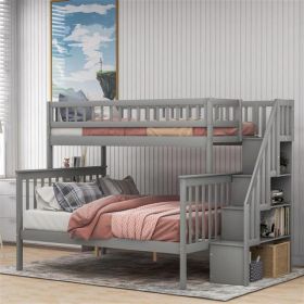 Twin Over Full Stairway Bunk Bed With Storage, Gray (Option: Gray)