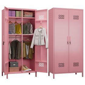 METAN 71inch Hx33.5inch Wx20inch D Metal Wardrobe Closet With Lock,Extra Deep 2 Doors Metal Wardrobe Cabinet For Home,Assembly Required,Pink (Option: Pink)
