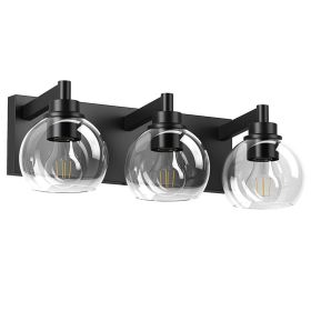 Bathroom Vanity Light,Modern 3-Light Bathroom Lighting Fixtures Over Mirror With Clear Glass Shade And Metal Base,Matte Black Bathroom Lighting (Option: Default)