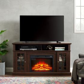 Classic TV Media Stand Modern Entertainment Console With 23  Fireplace Insert For TV Up To 65  With Open And Closed Storage Space, Espresso, 58.2 (Option: Espresso)