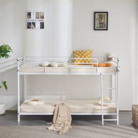 Twin Size Metal Bunk Bed For Kids Teens Adults, Heavy Duty Metal Bunk Bed With Ladder & Full-Length Guard Rail, White (Option: White)