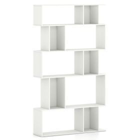 Geometric Bookshelf 5-Tier Bookcase With Open Shelves And Closed-back Cubes With Non Slip Foot Pads For Living Room, Bedroom, Or Home Office (Option: White)