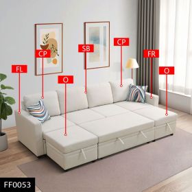 Pickup Only--Off-White Sackcloth 6-Piece Living Room Sofa Bed (Option: FF0053   6PCS)