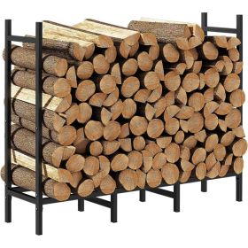 12.7FT Outdoor Firewood Rack With Cover, 152x14.2x46.1in, Heavy Duty Firewood Holder & 600D Oxford Waterproof Cover For Fireplace, Patio, Indoor (Option: Black)