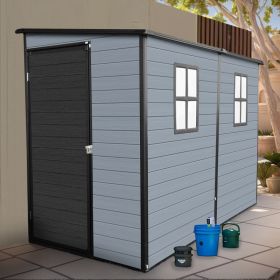 4x8ft Outdoor Resin Garden Shed With Floor And 2 Windows, Plastic Patio Outdoor Storage Shed With Lockable Door For Garden Tools, Bicycles, Trash (Option: BlackGrey)