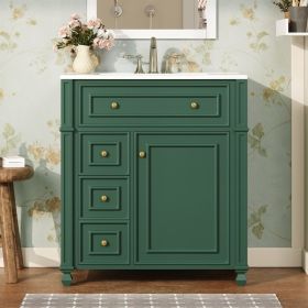 Bathroom Vanity Cabinet With Ceramic Sink Basin, 30 Inch, Storage Cabinet With Soft Close Doors And Door Organizer (Option: Green)