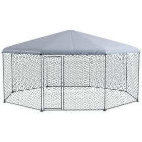 PawHut Large Metal Chicken Coop Chicken Run For Chicken, Ducks And Rabbits With Waterproof And Anti-UV Cover, Walk-in Poultry Cage Hen House For (Option: Silver)