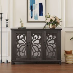 49.33 X 15.55 Spacious Size Countertop Sideboard With 3 Mirrored Doors Adjustable Shelves Buffet Cabinet, Storage Cabinet For Living Room, Bedroo (Option: Dark Brown)