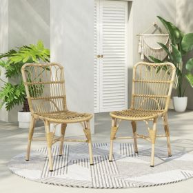 Outdoor PE Wicker Patio Dining Chairs Set Of 2,Outdoor Rattan Chairs For Backyard,Poolside,Garden, NATURAL (Option: Natural)