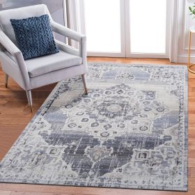 PAYAS  6X9 Cream  Blue  Medallion Area Rug (Option: Cream Blue)
