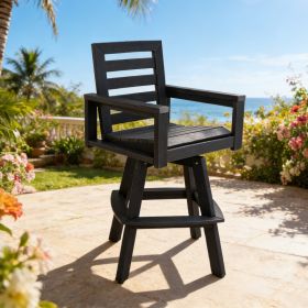Outdoor Swivel Bar Stools, Carbon HDPE High-Density Polyethylene Patio Bar Chair With 360 Swivel & Ladderback, All-Weather Bar Height Stool For D (Option: Carbon)