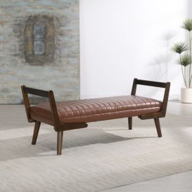 52  Mid Century Bench With Walnut Wood Leg,Channeled Upholstered Footrest Stool For Kitchen, Living Room, Bedroom, Entryway, End Of Bed. PU Cogna (Option: Cognac)