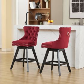 Swivel Velvet Barstools With Button Tufted Decoration And Wooden Legs, And Chrome Nailhead Trim, Leisure Style Bar Chairs,Bar Stools, Set Of 2 Wi (Option: Wine red)