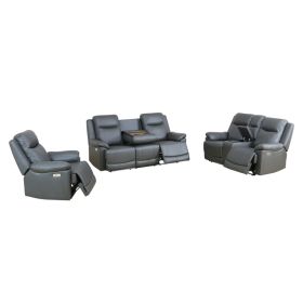 Pickup Only--Deep Gray Breathing Leather 3-Piece Living Room Recliner Sofa Set (Option: GST4791 C.S.L)