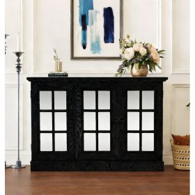 45 W Storage Cabinet With 3 Mirrored Acrylic Doors, Sideboard With Adjustable Shelves For Living Room Dinning Room Kitchen, Black Decorative Lami (Option: Black)