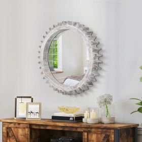 Vintage 17 X 17 Wood Round Hanging Gear Shape Decorative Mirror Patchwork Effect With Large-size Mirrors  Individually On Art Walls,Sold Individu (Option: White Washed)