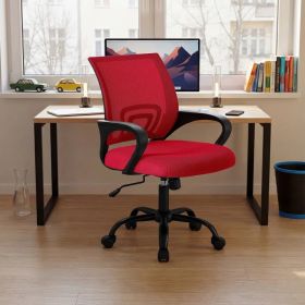 Ergonomic Office Desk Gaming Chair Mid Back With Lumbar Support Rocking Mode Height Adjustable With Fixed Armrest For Office (Option: Red)