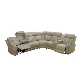 Pickup Only-Beige Breathing Leather 3-Piece Living Room Recliner Sofa Set (Option: GN47383PCS  W.L.S)