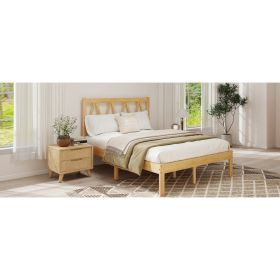 Wood Platform Bed Frame With Headboard Solid Wood Foundation With Heavy Duty Slat Support No Box Spring Needed Easy Assembly Rubber Wood Queen Si (Option: Default)