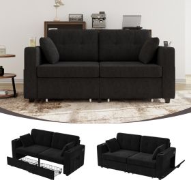Sofas For Living Room, Couch Set,3 Seats Sofa, USB Charging,Wood Frame,Easy To Install,with Storage, Charging Station,Cup Holder,Modern Sectional (Option: Black)
