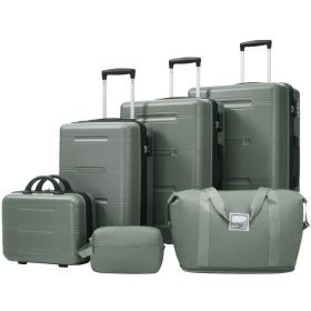 6 Piece Luggage Set,Lightweight Hardshell Suitcase With Double Spinner Wheels Handle Password Lock,14 IN Cosmetic Case 20-24-28 IN Luggages With (Option: Army Green)